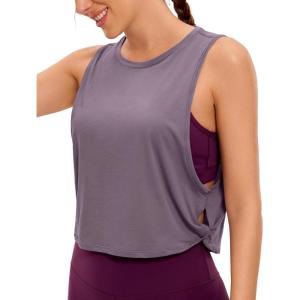 imageCRZ YOGA Pima Cotton Cropped Workout Tank Tops for Women  Sleeveless Sports Athletic Yoga Running Gym Crop ShirtsPurple Gray