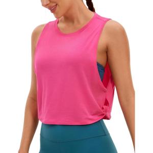 imageCRZ YOGA Pima Cotton Cropped Workout Tank Tops for Women  Sleeveless Sports Athletic Yoga Running Gym Crop ShirtsSonic Pink