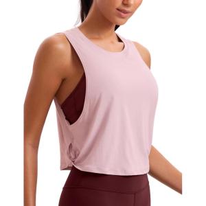 imageCRZ YOGA Pima Cotton Cropped Workout Tank Tops for Women  Sleeveless Sports Athletic Yoga Running Gym Crop ShirtsStrawberry Pink