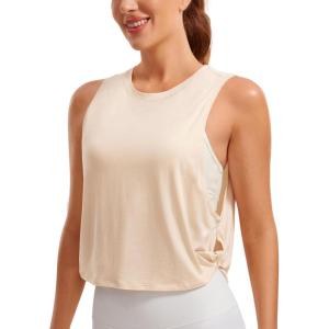 imageCRZ YOGA Pima Cotton Cropped Workout Tank Tops for Women  Sleeveless Sports Athletic Yoga Running Gym Crop ShirtsWhite Opal