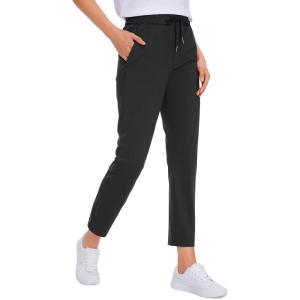 imageCRZ YOGA Womens 4Way Stretch Ankle Golf Pants 78 Casual Dress Work Athletic Travel Workout Sweatpants with PocketsBlack