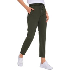imageCRZ YOGA Womens 4Way Stretch Ankle Golf Pants 78 Casual Dress Work Athletic Travel Workout Sweatpants with PocketsOlive Green