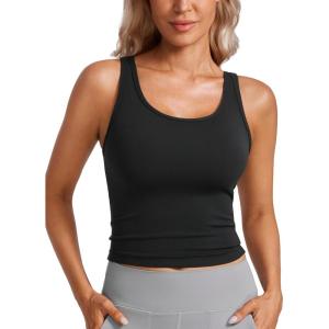 imageCRZ YOGA Womens Butterluxe Double Lined Workout Tank Tops Scoop Neck Racerback Cropped Casual Sleeveless ShirtBlack
