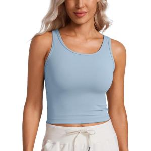 imageCRZ YOGA Womens Butterluxe Double Lined Workout Tank Tops Scoop Neck Racerback Cropped Casual Sleeveless ShirtCambric Blue
