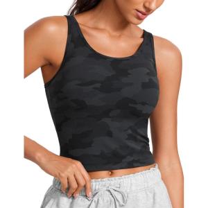 imageCRZ YOGA Womens Butterluxe Double Lined Workout Tank Tops Scoop Neck Racerback Cropped Casual Sleeveless ShirtDark Grey Camouflage 2