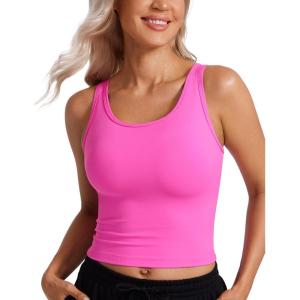 imageCRZ YOGA Womens Butterluxe Double Lined Workout Tank Tops Scoop Neck Racerback Cropped Casual Sleeveless ShirtLight Purple