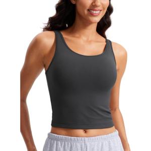 imageCRZ YOGA Womens Butterluxe Double Lined Workout Tank Tops Scoop Neck Racerback Cropped Casual Sleeveless ShirtMysterious Grey