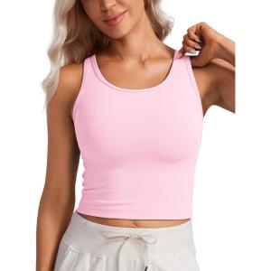 imageCRZ YOGA Womens Butterluxe Double Lined Workout Tank Tops Scoop Neck Racerback Cropped Casual Sleeveless ShirtPink Peony