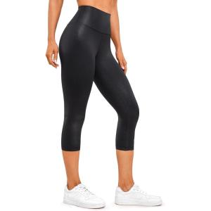 imageCRZ YOGA Womens Butterluxe High Waisted Lounge Leggings 19 Inches  Workout Buttery Soft Capris Yoga PantsFaux Leather Black