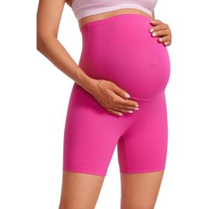 imageCRZ YOGA Womens Butterluxe Maternity Biker Shorts Over The Belly 6quot  Pregnancy Yoga Workout ActivewearHibiscus Purple