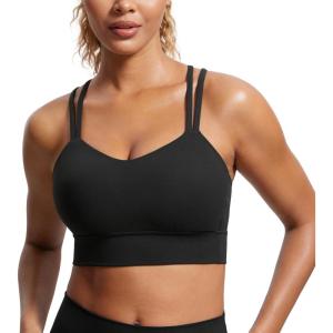 imageCRZ YOGA Womens Butterluxe Strappy Longline Sports Bra  Molded Cup Double Spaghetti Strap Workout Yoga Crop Top AthleticBlack