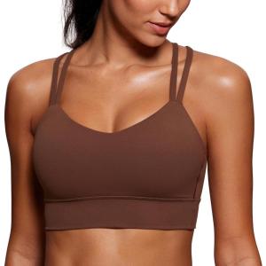 imageCRZ YOGA Womens Butterluxe Strappy Longline Sports Bra  Molded Cup Double Spaghetti Strap Workout Yoga Crop Top AthleticCoffee Brown