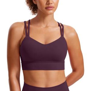 imageCRZ YOGA Womens Butterluxe Strappy Longline Sports Bra  Molded Cup Double Spaghetti Strap Workout Yoga Crop Top AthleticDeep Purple