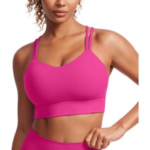 imageCRZ YOGA Womens Butterluxe Strappy Longline Sports Bra  Molded Cup Double Spaghetti Strap Workout Yoga Crop Top AthleticHibiscus Purple