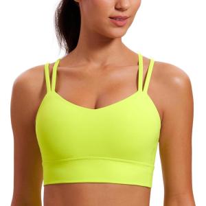 imageCRZ YOGA Womens Butterluxe Strappy Longline Sports Bra  Molded Cup Double Spaghetti Strap Workout Yoga Crop Top AthleticNeon Yellow