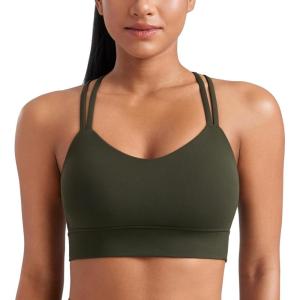 imageCRZ YOGA Womens Butterluxe Strappy Longline Sports Bra  Molded Cup Double Spaghetti Strap Workout Yoga Crop Top AthleticOlive Green