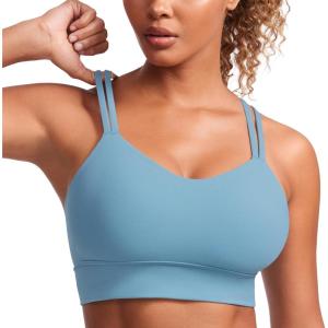 imageCRZ YOGA Womens Butterluxe Strappy Longline Sports Bra  Molded Cup Double Spaghetti Strap Workout Yoga Crop Top AthleticPure Blue