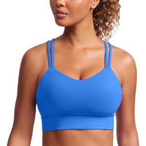 imageCRZ YOGA Womens Butterluxe Strappy Longline Sports Bra  Molded Cup Double Spaghetti Strap Workout Yoga Crop Top AthleticSparkle Blue