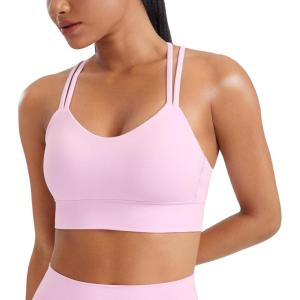 imageCRZ YOGA Womens Butterluxe Strappy Longline Sports Bra  Molded Cup Double Spaghetti Strap Workout Yoga Crop Top AthleticVita Pink