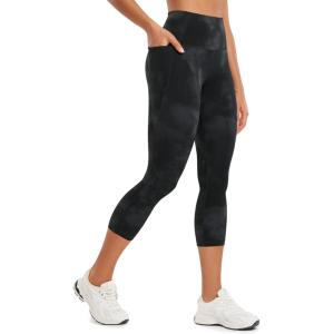 imageCRZ YOGA Womens Butterluxe Workout Capri Leggings with Pockets 21 Inches  High Waisted Gym Athletic Crop YogaBlack Tie Dye Flowers