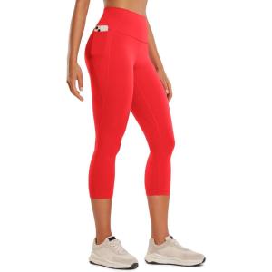 imageCRZ YOGA Womens Butterluxe Workout Capri Leggings with Pockets 21 Inches  High Waisted Gym Athletic Crop YogaDeep Red