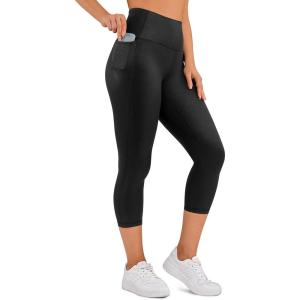 imageCRZ YOGA Womens Butterluxe Workout Capri Leggings with Pockets 21 Inches  High Waisted Gym Athletic Crop YogaFaux Leather Black