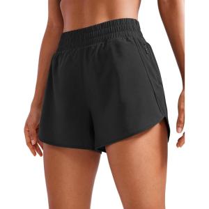 imageCRZ YOGA Womens High Waisted Running Shorts Mesh Liner 3 Dolphin Quick Dry for Athletic Gym Track Workout with Zip PocketBlack