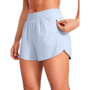 imageCRZ YOGA Womens High Waisted Running Shorts Mesh Liner 3 Dolphin Quick Dry for Athletic Gym Track Workout with Zip PocketBlue Linen