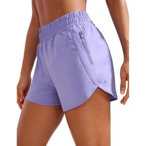 imageCRZ YOGA Womens High Waisted Running Shorts Mesh Liner 3 Dolphin Quick Dry for Athletic Gym Track Workout with Zip PocketDark Lavender Purple