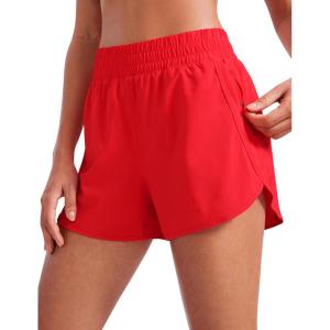 imageCRZ YOGA Womens High Waisted Running Shorts Mesh Liner 3 Dolphin Quick Dry for Athletic Gym Track Workout with Zip PocketDeep Red