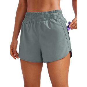imageCRZ YOGA Womens High Waisted Running Shorts Mesh Liner 3 Dolphin Quick Dry for Athletic Gym Track Workout with Zip PocketGrey Sage