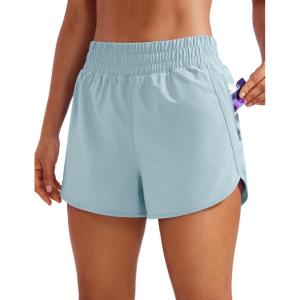 imageCRZ YOGA Womens High Waisted Running Shorts Mesh Liner 3 Dolphin Quick Dry for Athletic Gym Track Workout with Zip PocketLight Grayish Blue