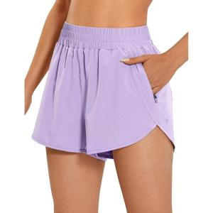 imageCRZ YOGA Womens High Waisted Running Shorts Mesh Liner 3 Dolphin Quick Dry for Athletic Gym Track Workout with Zip PocketLilac