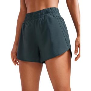 imageCRZ YOGA Womens High Waisted Running Shorts Mesh Liner 3 Dolphin Quick Dry for Athletic Gym Track Workout with Zip PocketMelanite