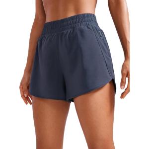 imageCRZ YOGA Womens High Waisted Running Shorts Mesh Liner 3 Dolphin Quick Dry for Athletic Gym Track Workout with Zip PocketNavy