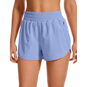 imageCRZ YOGA Womens High Waisted Running Shorts Mesh Liner 3 Dolphin Quick Dry for Athletic Gym Track Workout with Zip PocketPeriwinkle Purple