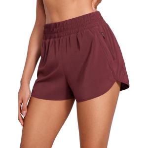 imageCRZ YOGA Womens High Waisted Running Shorts Mesh Liner 3 Dolphin Quick Dry for Athletic Gym Track Workout with Zip PocketRed Merlot
