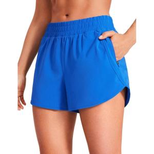 imageCRZ YOGA Womens High Waisted Running Shorts Mesh Liner 3 Dolphin Quick Dry for Athletic Gym Track Workout with Zip PocketSparkle Blue