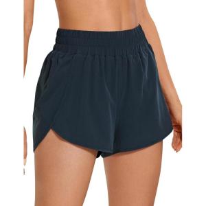imageCRZ YOGA Womens High Waisted Running Shorts Mesh Liner 3 Dolphin Quick Dry for Athletic Gym Track Workout with Zip PocketTrue Navy
