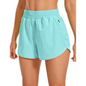 imageCRZ YOGA Womens High Waisted Running Shorts Mesh Liner 3 Dolphin Quick Dry for Athletic Gym Track Workout with Zip PocketTurquoise