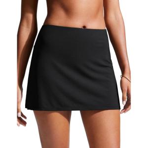 imageCRZ YOGA Womens High Waisted Swim Skirt A Line Swimsuit Skorts Side Slit Bathing Suit Bikini Bottoms with Built in BriefsBlack