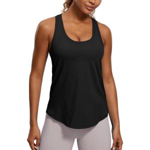 imageCRZ YOGA Womens Pima Cotton Racerback Workout Tank Tops Scoop Neck Athletic Loose Sleeveless ShirtsBlack