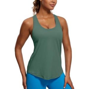 imageCRZ YOGA Womens Pima Cotton Racerback Workout Tank Tops Scoop Neck Athletic Loose Sleeveless ShirtsGraphite Green