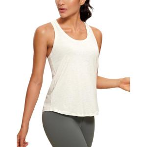 imageCRZ YOGA Womens Pima Cotton Racerback Workout Tank Tops Scoop Neck Athletic Loose Sleeveless ShirtsIce GreyWhite