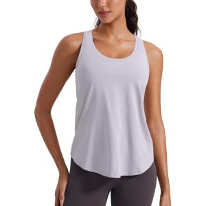 imageCRZ YOGA Womens Pima Cotton Racerback Workout Tank Tops Scoop Neck Athletic Loose Sleeveless ShirtsIced Iris