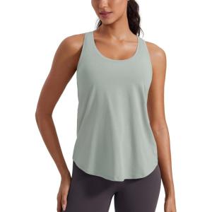 imageCRZ YOGA Womens Pima Cotton Racerback Workout Tank Tops Scoop Neck Athletic Loose Sleeveless ShirtsJade Grey