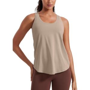 imageCRZ YOGA Womens Pima Cotton Racerback Workout Tank Tops Scoop Neck Athletic Loose Sleeveless ShirtsMortar Color