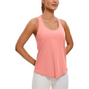 imageCRZ YOGA Womens Pima Cotton Racerback Workout Tank Tops Scoop Neck Athletic Loose Sleeveless ShirtsPeach Pink
