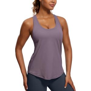 imageCRZ YOGA Womens Pima Cotton Racerback Workout Tank Tops Scoop Neck Athletic Loose Sleeveless ShirtsPurple Gray