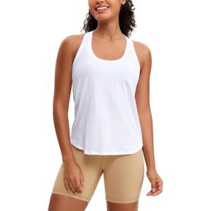 imageCRZ YOGA Womens Pima Cotton Racerback Workout Tank Tops Scoop Neck Athletic Loose Sleeveless ShirtsWhite